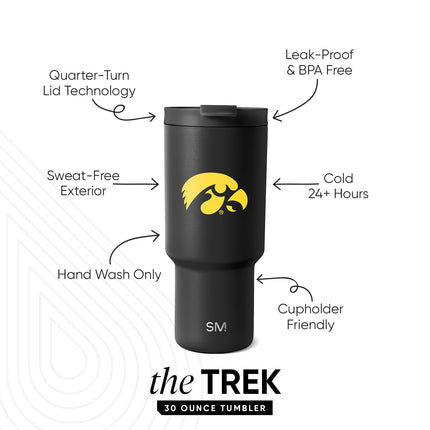 Simple Modern Officially Licensed Collegiate Iowa Hawkeyes 30 oz Tumbler with Flip Lid and Straws | Insulated Cup Stainless Steel | Gifts for Men Women | Trek Collection | University of Iowa