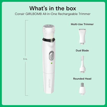 Conair GIRLBOMB All-in-One Face/Body Trimmer and Shaver Set for Women, Wet/Dry, Rechargeable