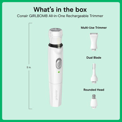 Conair GIRLBOMB All-in-One Face/Body Trimmer and Shaver Set for Women, Wet/Dry, Rechargeable