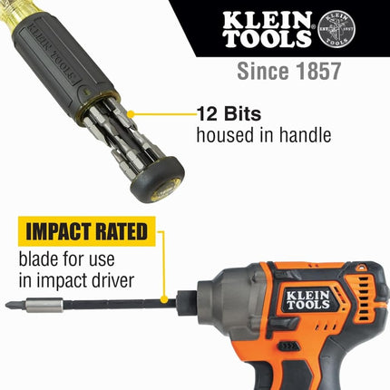 Klein Tools 32303 Multi-Bit Screwdriver/Nut Driver, Impact Rated 14-in-1 Magnetic Screwdriver Set Phillips, Slotted, Square, Combo, Torx