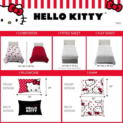 Franco Comforter and Sheet Set, Microfiber, Hello Kitty, 5 Piece Twin Size