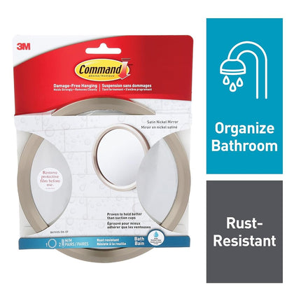 Command Bathroom Mirror, Satin Nickel - 1 Vanity Mirror and 2 Pairs of Water-Resistant Adhesive Strips - Damage-Free Hanging