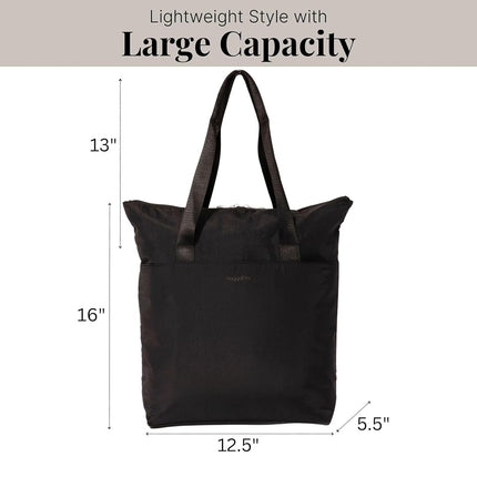 Baggallini Swift Tote Bag for Women - Lightweight 12x16 Nylon Zipped Travel Carry On Bag w/Luggage Sleeve, B-lite Black, One Size