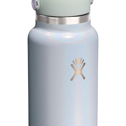 Hydro Flask Water Bottle - Insulated Stainless Steel - Wide Mouth Flex Straw Lid, Non-Spill, Leakproof and Refillable in 32 Oz Glimmer Blue