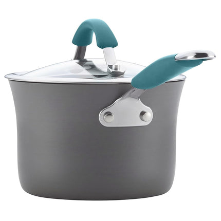 Rachael Ray Cucina Sartén/Cacerola Antiadherente de Aluminio Anodizado Duro con Tapa, 3 Cuartos, Azul