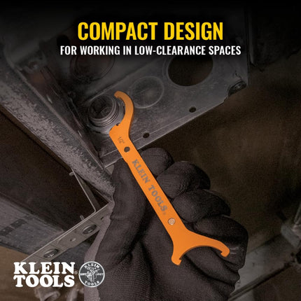 KLEIN TOOLS 50901R Conduit Locknut Wrench Set, 1/2, 3/4 and 1-Inch, Straight Compact Alloy Steel Design Tightens and Loosens Locknuts in Tight Spaces, 3-Piece