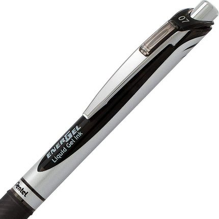 Pentel Energel 0.7 MM RTX Bolígrafo retráctil de gel líquido de lujo, paquete a granel de 10 unidades de tinta negra, línea media, punta metálica, bolígrafos premium ideales para oficina, escuela y hogar para mujeres y hombres BL77BP10A