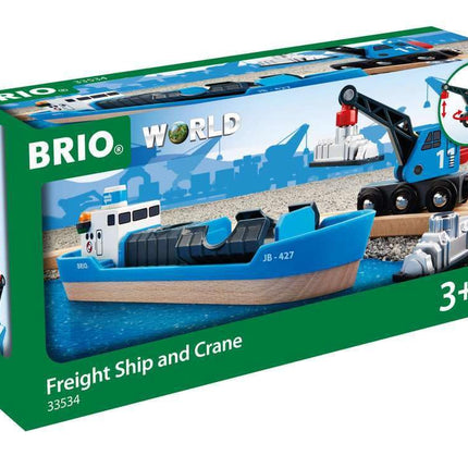 BRIO World Harbour Freight Ship Boat and Crane for Kids Age 3 Years Up - Wooden Railway Accessories & Add Ons