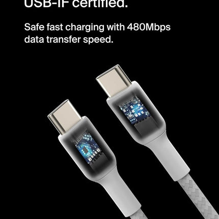 Belkin BoostCharge braided USB C to fast charger cable, USB type C charger cable fast charging for iPhone 16, 15, Samsung Galaxy S24, S23, Pixel, iPad, MacBook, Nintendo and more - 1m, White