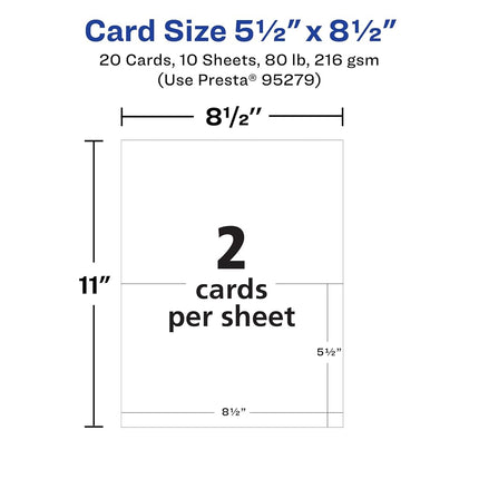 Avery Printable Rectangle Cards, 5.5" x 8.5", Matte White Cardstock, Laser/Inkjet Cards, 20 Total