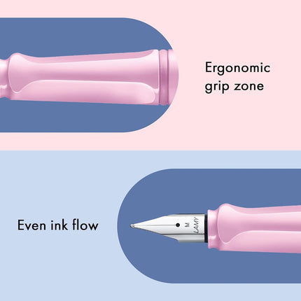 LAMY safari lightrose - Fountain Pen with ergonomic grip & polished steel nib in size F - ideal for any Writing & Calligraphy - including LAMY T 10 blue cartridge - Right-Handed