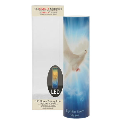 Stonebriar LED Saint Prayer Candle — Automatic Timer, Flameless Candle for Prayer, Memorials & Religious Décor, Holy Spirit, 8"
