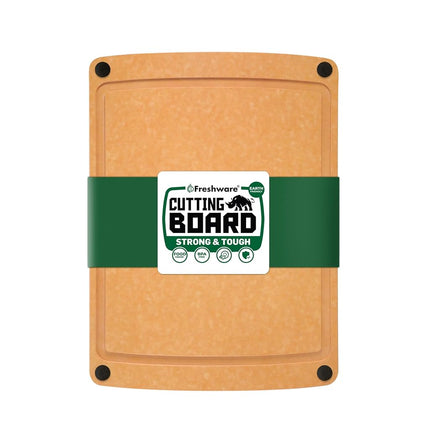 Tabla de cortar de madera Freshware para cocina, ranura para jugos, patas de silicona antideslizantes, apta para lavavajillas, mediana, 30 x 23 cm, natural