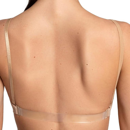Capezio Seamless Clear Back Bras For Women, Dance & Sports Bras Women, Wear Under Leotards, Double-Layered Support Bra Detachable Clear Back Strap & Adjustable Shoulder Straps - Nude, XS (Extra Small)