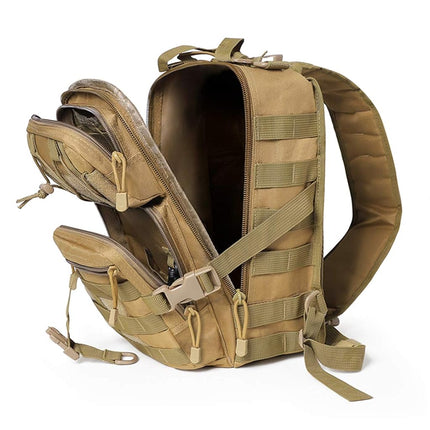 hopopower Tactical Sling Bag Pack Military Assault Rucksack Shoulder Bag Backpack Chest Pack Handbag Waterproof for Travel School Hiking Camping Trekking Exploring Fishing Hunting, Tan