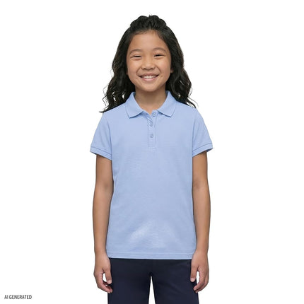 Polo d'uniforme scolaire Izod pour filles, à manches courtes, fermeture boutonnée, tissu interlock doux et confortable, bleu clair, 7 ans