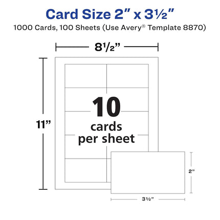 Avery Printable Business Cards, Inkjet Printers, 1,000 Cards, 2 x 3.5, Clean Edge, Heavyweight (8870)