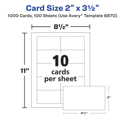 Avery Printable Business Cards, Inkjet Printers, 1,000 Cards, 2 x 3.5, Clean Edge, Heavyweight (8870)