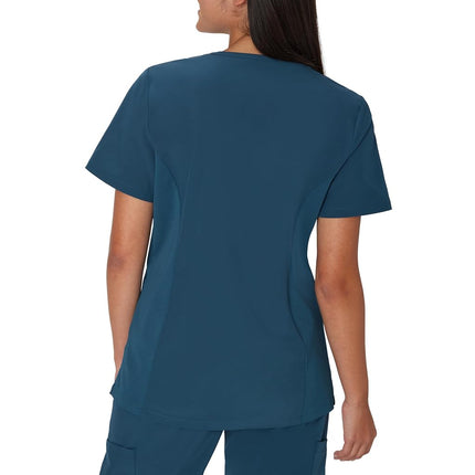 Hanes Women's Healthcare Top, Moisture-Wicking Stretch Scrub Shirts, Ribbed Side Panels, Caribbean Blue, M