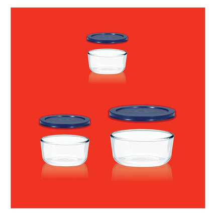 Pyrex Storage Round Food Storage Container Set with Blue Lids (6-Piece Set)