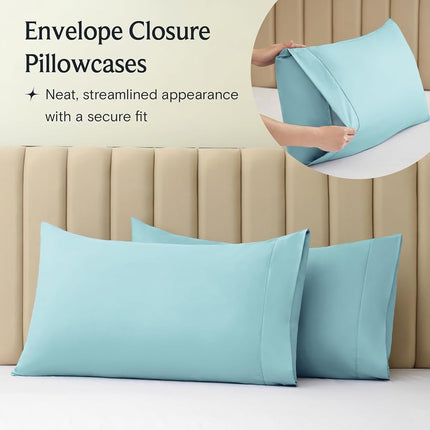 LuxClub 4 PC Sheet Set Bamboo Sheets Deep Pockets 18Inch Eco Friendly Wrinkle Free Sheets Hypoallergenic Anti-Bacteria Machine Washable Hotel Bedding Silky Soft - Aqua Single