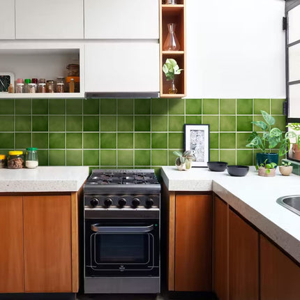 Commomy Peel and Stick Tile, Stick on Tiles Backsplash for Kitchen and Bathroom, PVC Self Adhesive Wall Tiles Stickers 3D Wall Panels Inner Wall Decoration(Square, Matte Green, 30x30cm, 10 Pcs)