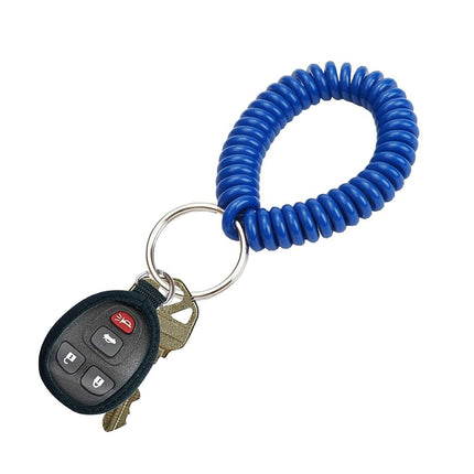 Lucky Line 2” Spiral Wrist Coil with Steel Key Ring, Flexible Wrist Band Key Chain Bracelet, Stretches to 12”, Blue, 5 Pack