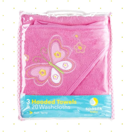 Spasilk 23-Piece Essential Baby Bath Gift Set, Pink Butterfly