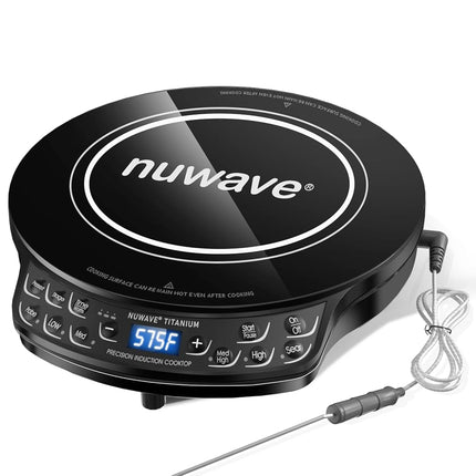 Table de cuisson à induction Nuwave, plaque chauffante améliorée avec sonde numérique, 106 températures de 38°C à 302°C, 3 réglages de puissance, brûleurs à induction portables pour la cuisson