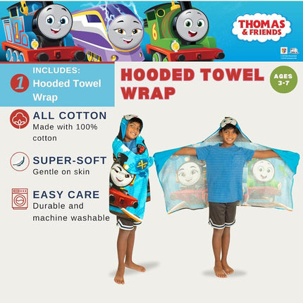 Thomas & Friends Kids Super Soft Bath/Pool/Beach Soft Cotton Terry Hooded Towel Wrap, 24 in x 50 in, (100% Officially Licensed Product)