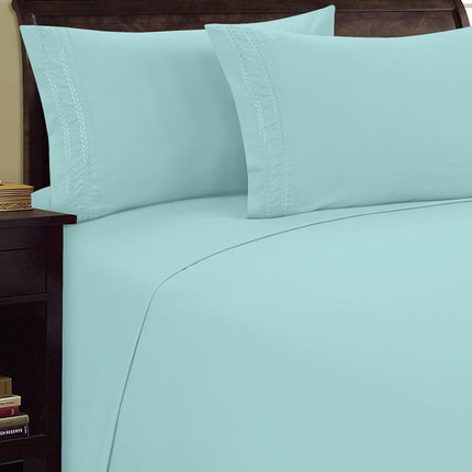 Elegant Comfort ® 1800 Thread Count CHAIN DESIGN Egyptian Quality Luxurious Silky Soft WRINKLE & FADE RESISTANT Hypoallergenic 4 pc Sheet set, Deep Pocket Up to 16" Queen Aqua