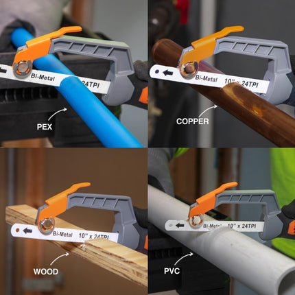 Klein Tools 31432 Medium Cut Compact Hand Saw, 24-Inch TPI Bi-Metal Blade Hand Saw Cuts Thin Wall Copper and Aluminum, PVC, PEX, ABS Tubes and Wood in Tight Spaces