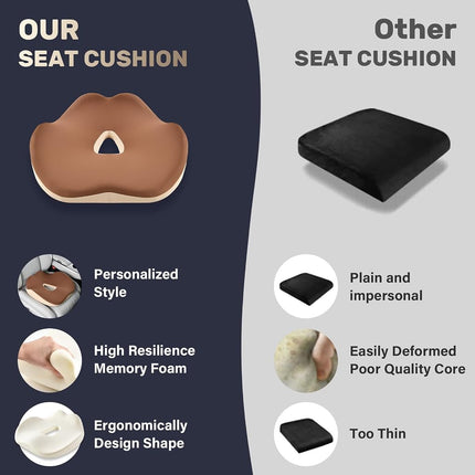 Coverado Car Seat Cushion, Memory Foam Office Chair Cushion for Car Airplane, Everlasting Comfort Sciatica & Hip & Tailbone Pain Relief Cushion for Long Sitting Driver Office Worker-Beige