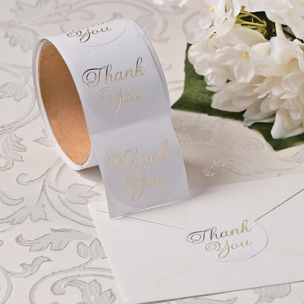 Metallic Gold Foil Thank You Stickers (100 Stickers) Roll 5.1cm x 5.1cm