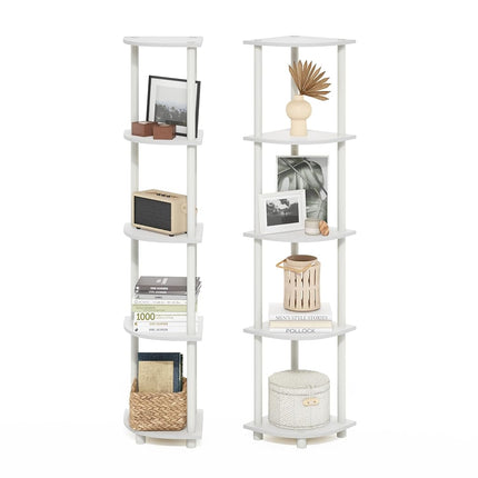 Furinno TURN-N-TUBE Corner Shelf Set of 2, 5-Tier Corner Bookshelf, Open Storage Shelves, for Organization and Storage, Living Room, Home Office, Garage, White