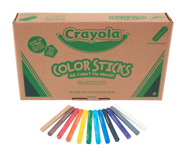 Crayola Color Sticks (120 unidades), material escolar, paquete a granel de lápices de colores sin madera para el aula, 12 colores