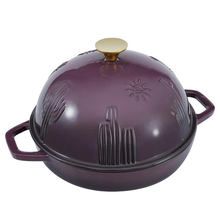 Flavehc Bread Oven Cast Iron Bread Dutch Oven with Cloche Lid for Bread Baking Magenta Enameled Cast Iron Bread Oven with Dome Lid for Sourdough, 9.8 Inches