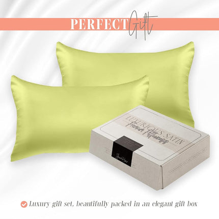 Elegant Comfort Silky and Luxurious 2-Piece Satin Pillowcase Set for Healthier Skin and Hair, Hidden Zipper Closure and Beautifully Packaged, Satin Pillowcase Set, King, Pistachio Green