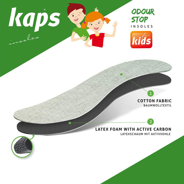 Best Shoe Insoles Inserts for Children | Bad Smell Odor-Eater Technology with Breathable Foam | Cut To Fit | Kaps Odour Stop Kids Made in Europe