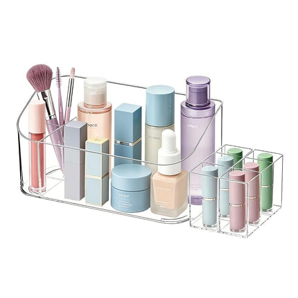 SUNFICON Estuche organizador de cosméticos Bandeja de tocador de plástico transparente multiusos para accesorios de baño y almacenamiento de oficina