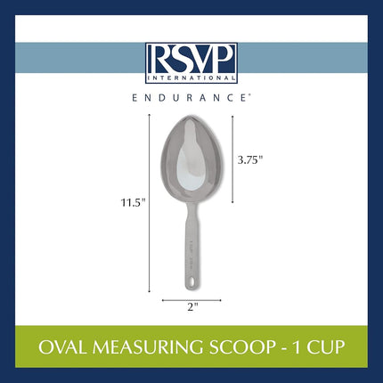 RSVP International Endurance Stainless Steel Measuring Scoop Collection, Oval, 1-Cup