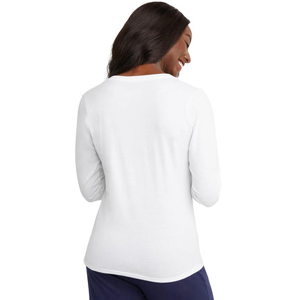 Hanes Women's Originals Long Sleeve Cotton T-Shirt, Lightweight V-Neck Tee, Modern Fit, White, XXL
