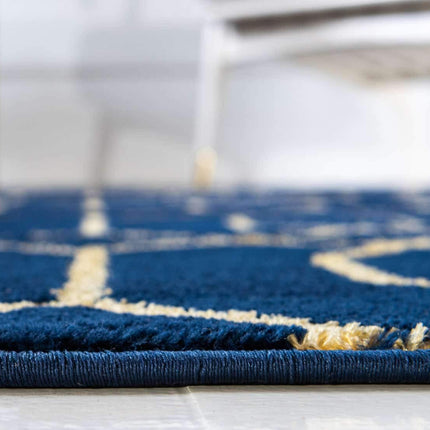 Unique Loom Marilyn Monroetm Glam Collection Carved Geometric Modern Navy Blue Gold Indoor Runner Rug (2' x 10')