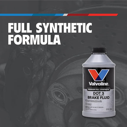 Liquide de frein synthétique Valvoline DOT 3 avec point d'ébullition élevé, protection contre la corrosion, résistance au bouchon de vapeur, compatible avec les systèmes de freinage ABS, à disque et à tambour, 355 ml