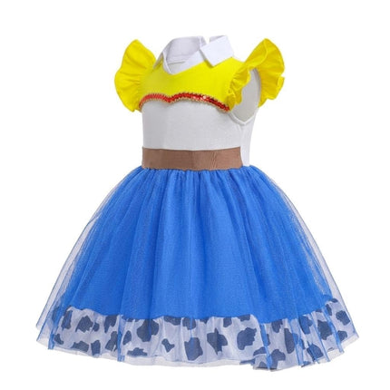 Dressy Daisy Cowgirl Tulle Dress for Toddler Girls Halloween Fancy Party Costume Summer Outfits with Headband Size 4 Blue