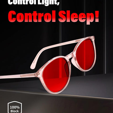 Bloomoak 100% Red Lens Blue Green Light Blocking Glasses- Dual AR Coatings Sleep Glasses Before Bed - Anti Glare, Fatigue