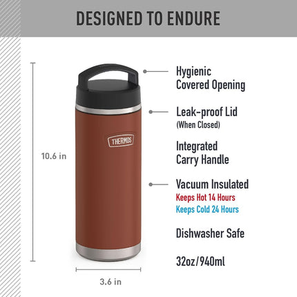 THERMOS ICON Series by Stainless Steel Water Bottle with Screw Top Lid, 32 Ounce, Saddle