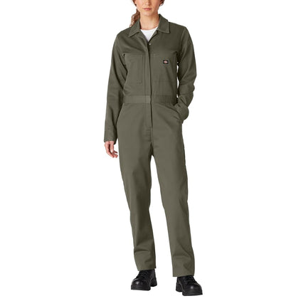 Overol de trabajo Dickies de sarga de algodón de manga larga para mujer, color musgo, talla XS de EE. UU.
