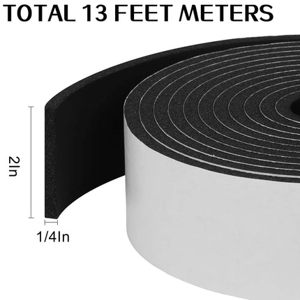 Foam Insulation Tape self Adhesive,Weather Stripping for Doors and Windows,Sound Proof soundproofing Door Seal,Weatherstrip,Cooling, Air Conditioning Seal Strip (2In x 1/4In x 13Ft, Black)