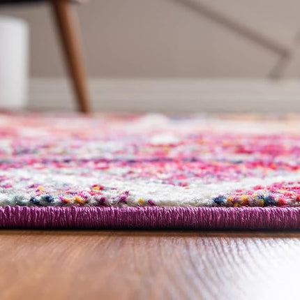 Tapis de surface Unique Loom Trellis Frieze Collection - Arrondi (3' Carré, Multi/Noir)